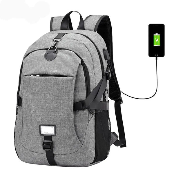 Rechargeable leather travel backpack with USB port