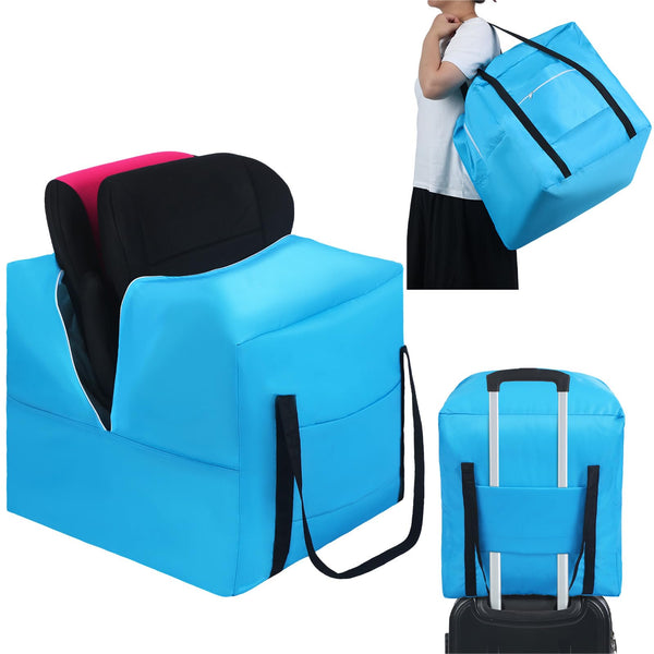 Backless booster seat travel bag in high-visibility blue
