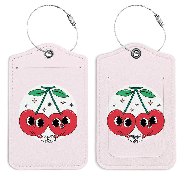 Aero Cherry Tags two-pack of luggage tags with a pink cherry pattern