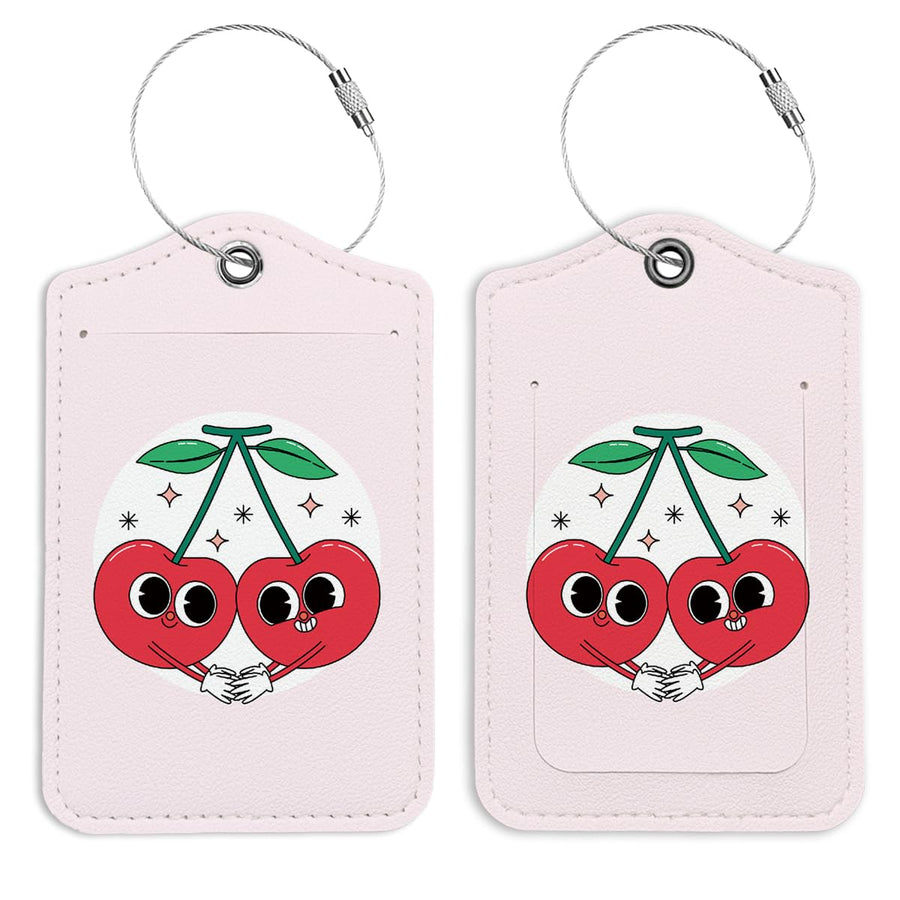 Aero Cherry Tags two-pack of luggage tags with a pink cherry pattern