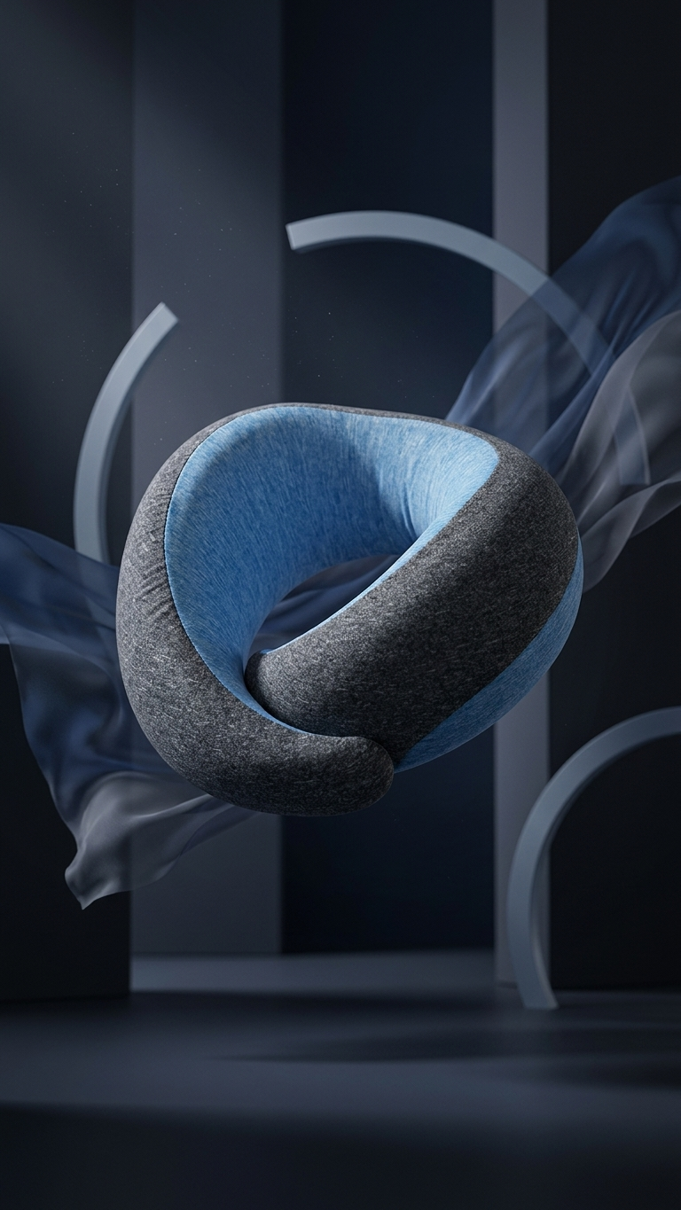 The U-shaped memory-foam neck pillow in grey with a blue inner cushion