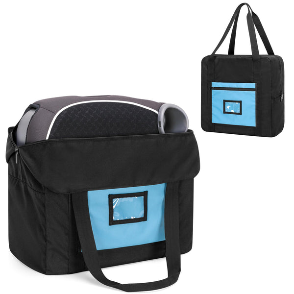 Booster seat travel bag in black with a luggage strap