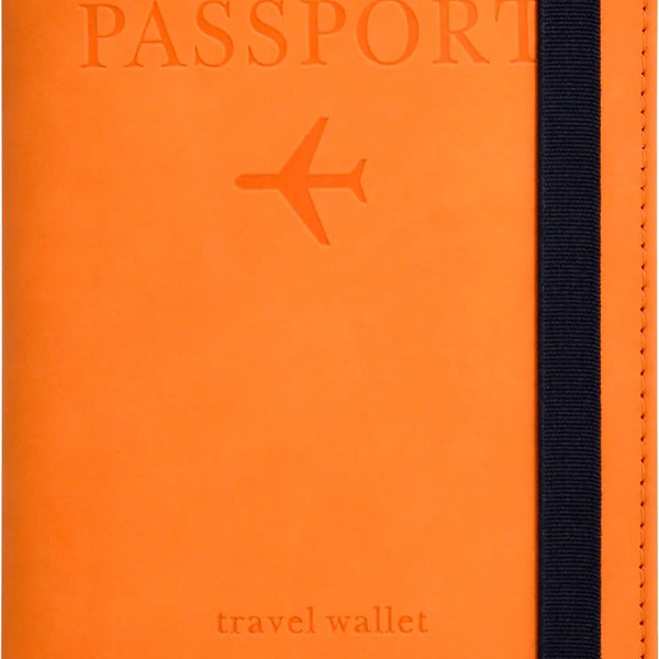 Passport Holder Passport Cover with Credit Card Slot and Boarding Pass Slot Combo Passport Wallet Case Book Travel Must Have RFID Blocking Leather Travel Accessories Orange WB Travel Store