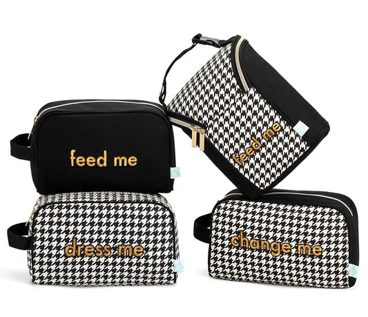 Easy Baby - Diaper Bottle and Supplies - Organizer Pouches - Change Feed and Dress Me (4 Pack Houndstooth) | Organizing Packing Tote Cubes for Baby Items | Good for Travel and Keeping Organized