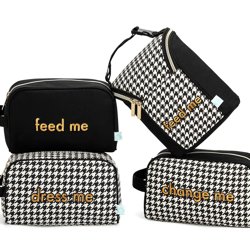 The Easy Baby Apex Trio – 4-Piece Houndstooth Diaper & Bottle Pouch Set WB Travel Store