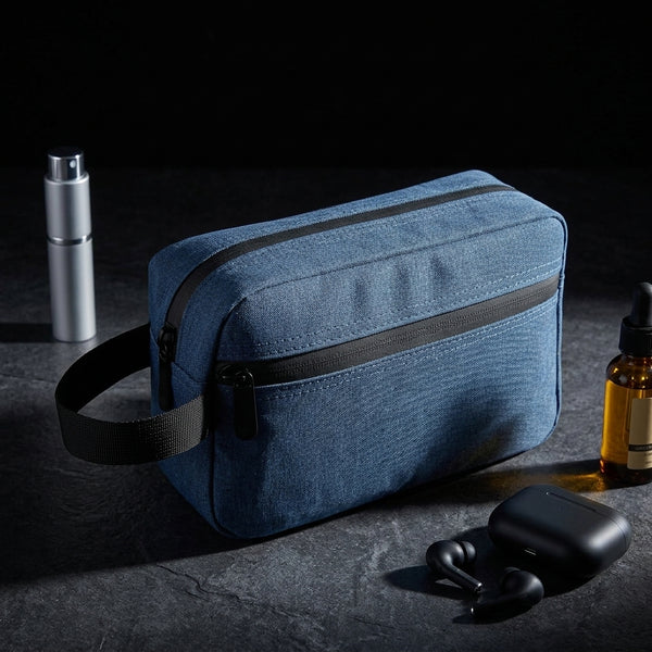 The hanging dopp kit in navy with travel toiletries