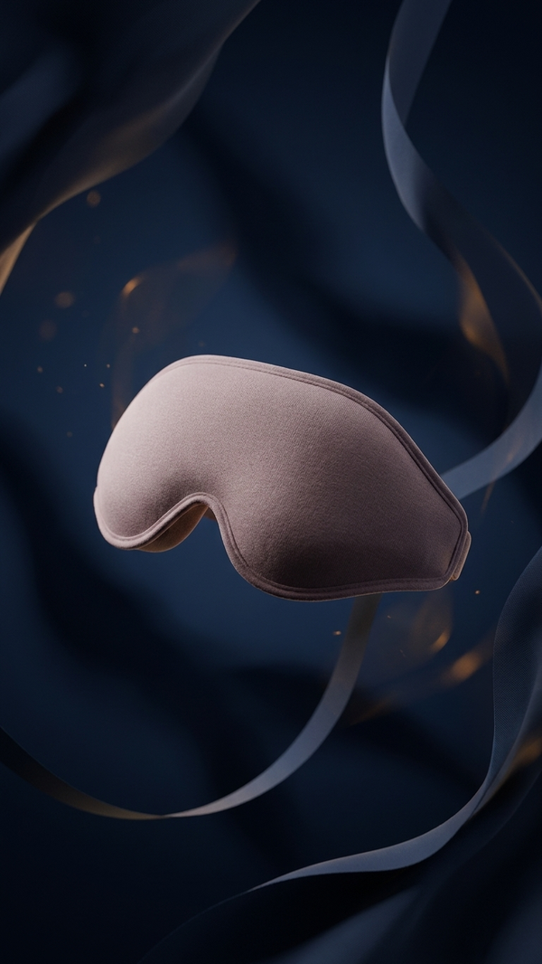 The contoured blackout sleep mask in blush pink, studio photograph