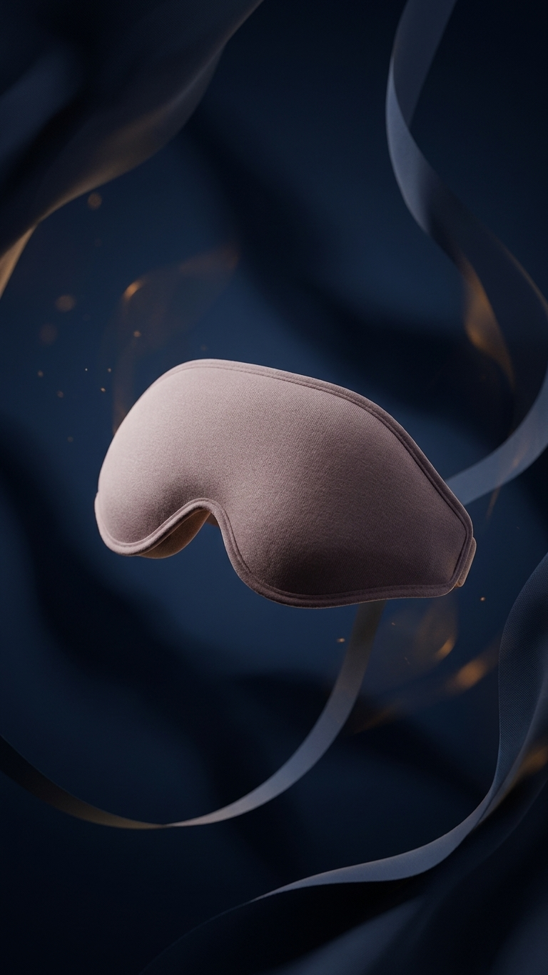 The contoured blackout sleep mask in blush pink, studio photograph
